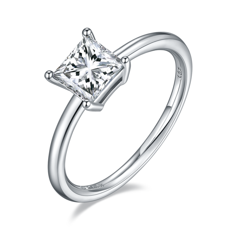 Classic正方形S925银镀白金MoissaniteWomen's Ring1.0ctD级